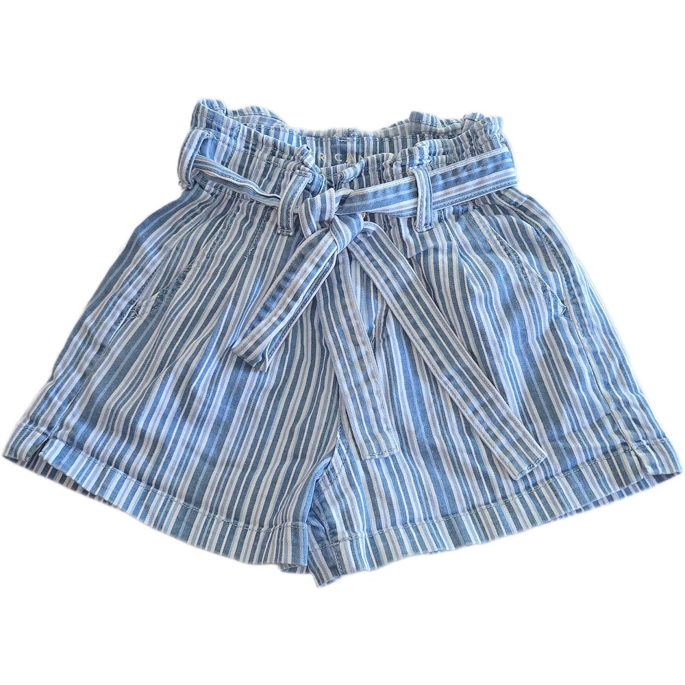 American Eagle Blue White Striped Paperbag Waist Tie Shorts Size 00 Stretch